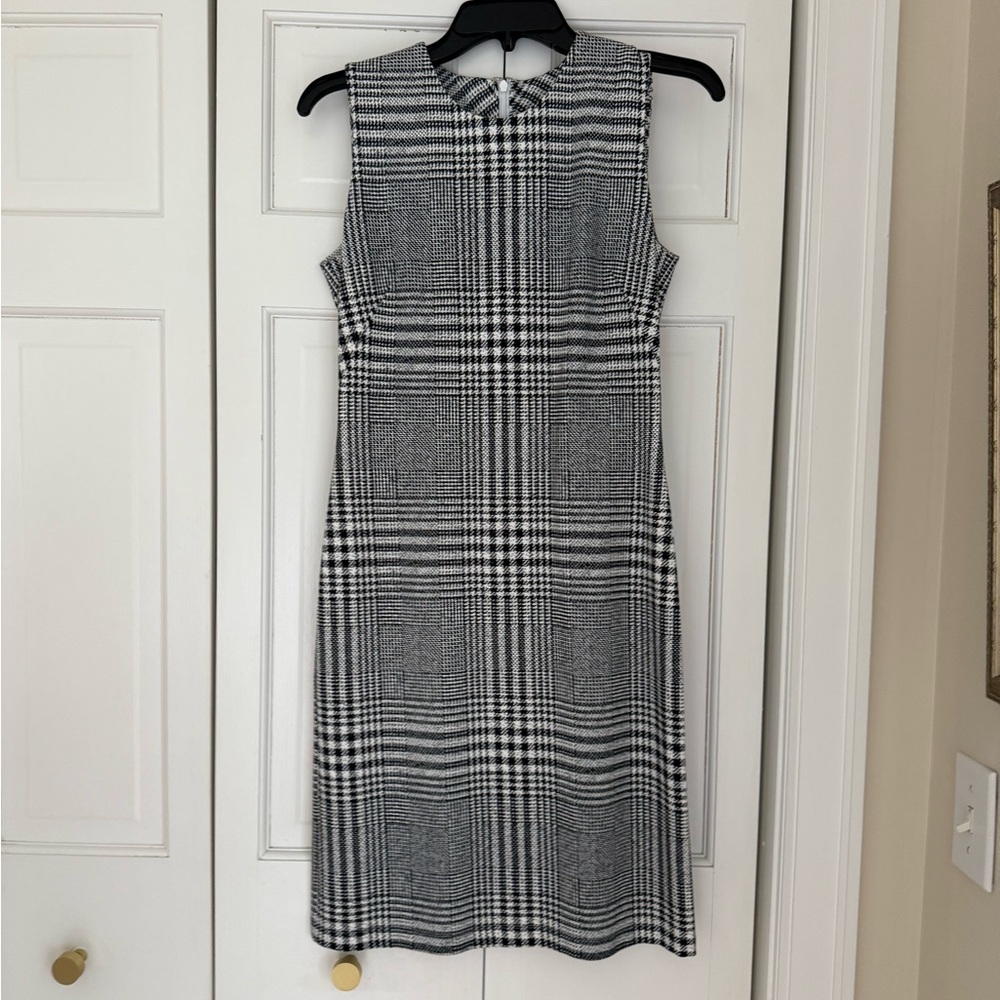 J. McLaughlin Black and White Plaid Midi Sheath Dress